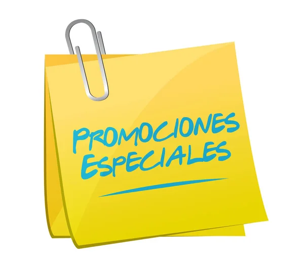 Promoções especiais em espanhol conceito sinal memorando — Fotografia de Stock