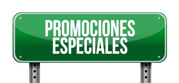 Promoções especiais em espanhol conceito sinal de estrada — Fotografia de Stock