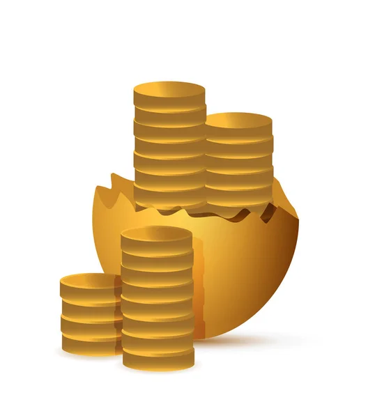 壊れた卵の黄金のコイン。豊かな概念 — ストック写真