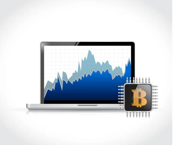 Bitcoin dijital para grafik bir dizüstü bilgisayar üzerinde — Stok fotoğraf