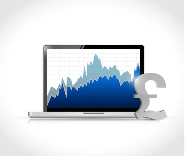 Grafico di valuta libbra su un computer portatile . — Foto Stock