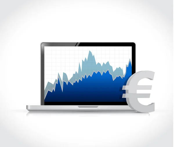Euro valuta grafiek op een laptopcomputer. — Stockfoto