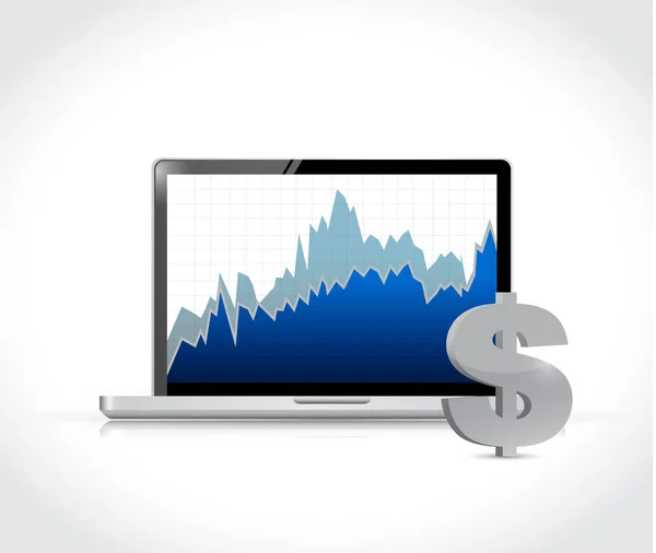 Dólar gráfico de moneda en un ordenador portátil . — Foto de Stock