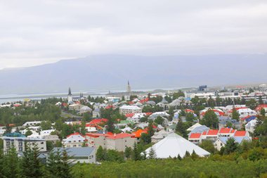 reykjavik, İzlanda'nın başkenti havadan görünümü.