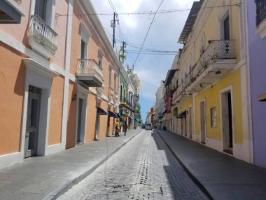 San Juan, Porto Riko, Eylül 2017: Güneşli bir günde eski şehir San Juan, Puerto Rico.