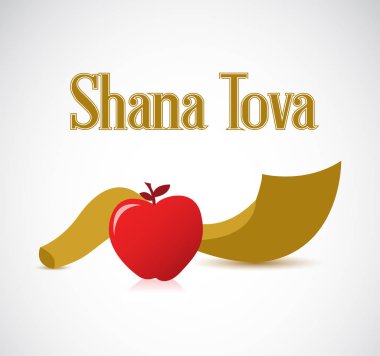 Shana Tova Shofar boynuz ve elma izole