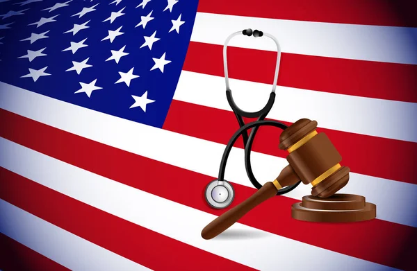 Medical law in the US. stethoscope law hammer — Stock Photo, Image