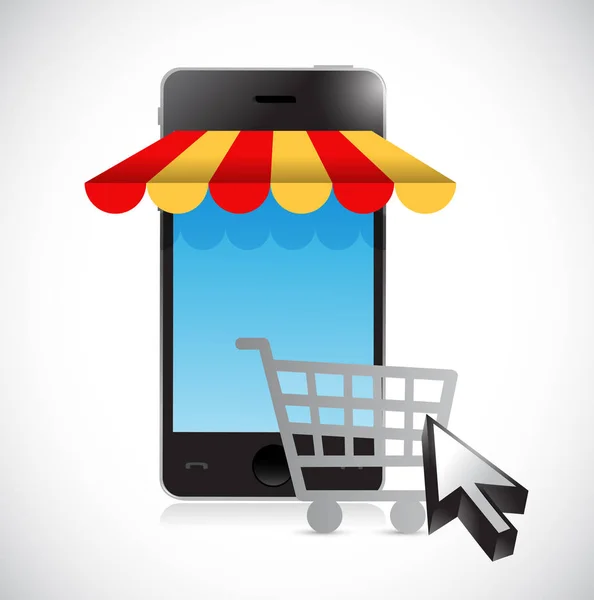 Online κινητό ψώνια κατάστημα καλάθι εικονογράφηση — Φωτογραφία Αρχείου