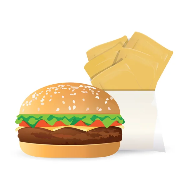 Burger ve peynir ısırıkları illüstrasyon izole — Stok fotoğraf