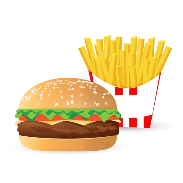 Hamburger i frytki francuski ilustracja na białym tle — Zdjęcie stockowe