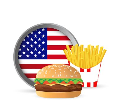 Amerikan fast food hamburger ve patates kızartması kavramı