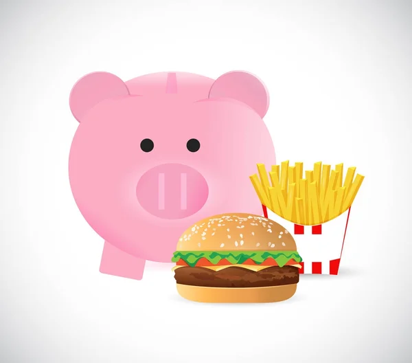豚、ハンバーガーとフライド ポテトのコンセプト イラスト デザイン — ストック写真