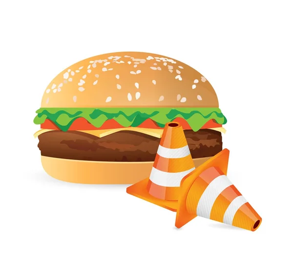 Burger and construction cones concept illustration — Stock Photo, Image