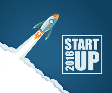 2018 roket kavramı başlatın. çizimde tasarım