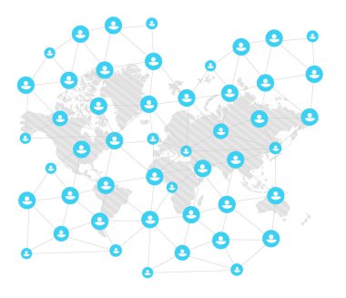 Küresel iletişim illüstrasyon. Bağlı insanların avatarları