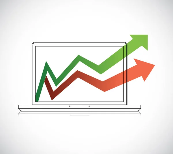Seta de crescimento no computador portátil. mercado bolsista . — Fotografia de Stock