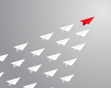 Kırmızı kağıt uçak önde gelen Beyaz olanlar. liderlik kavramı.