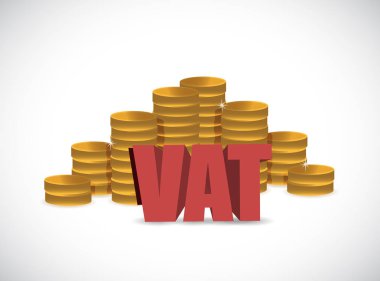 VAT (Value Added Tax) on Stacked Coins with White Background. clipart