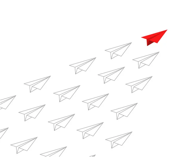 stock image red paper plane leading white ones. leadership concept.