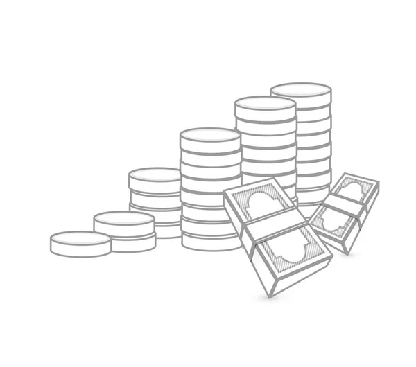 Cash and Gold Coin. Line vector illustration — Stock Photo, Image