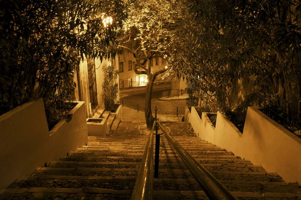 Escaleras Por Noche Alfama Lisboa Portugal —  Fotos de Stock