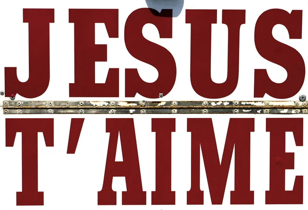 Red Sign White Bodywork Truck Saying French Jesus Aime Jesus — Stock Photo, Image