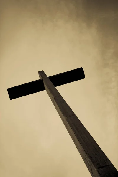 Jesus Old Cross Sky Background Antique Style Image — Stock Photo, Image