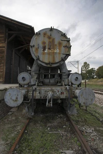 Λεπτομέρεια Από Ιστορικό Τρένο Στο Σταθμό Radegast Στην Πολωνία Μνημείο — Φωτογραφία Αρχείου