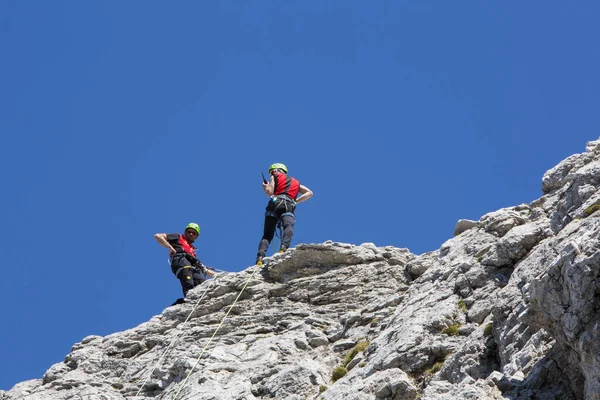 Cortina Ampezzo Itália Junho Membros Equipe Resgate Montanha Ação Nas — Fotografia de Stock