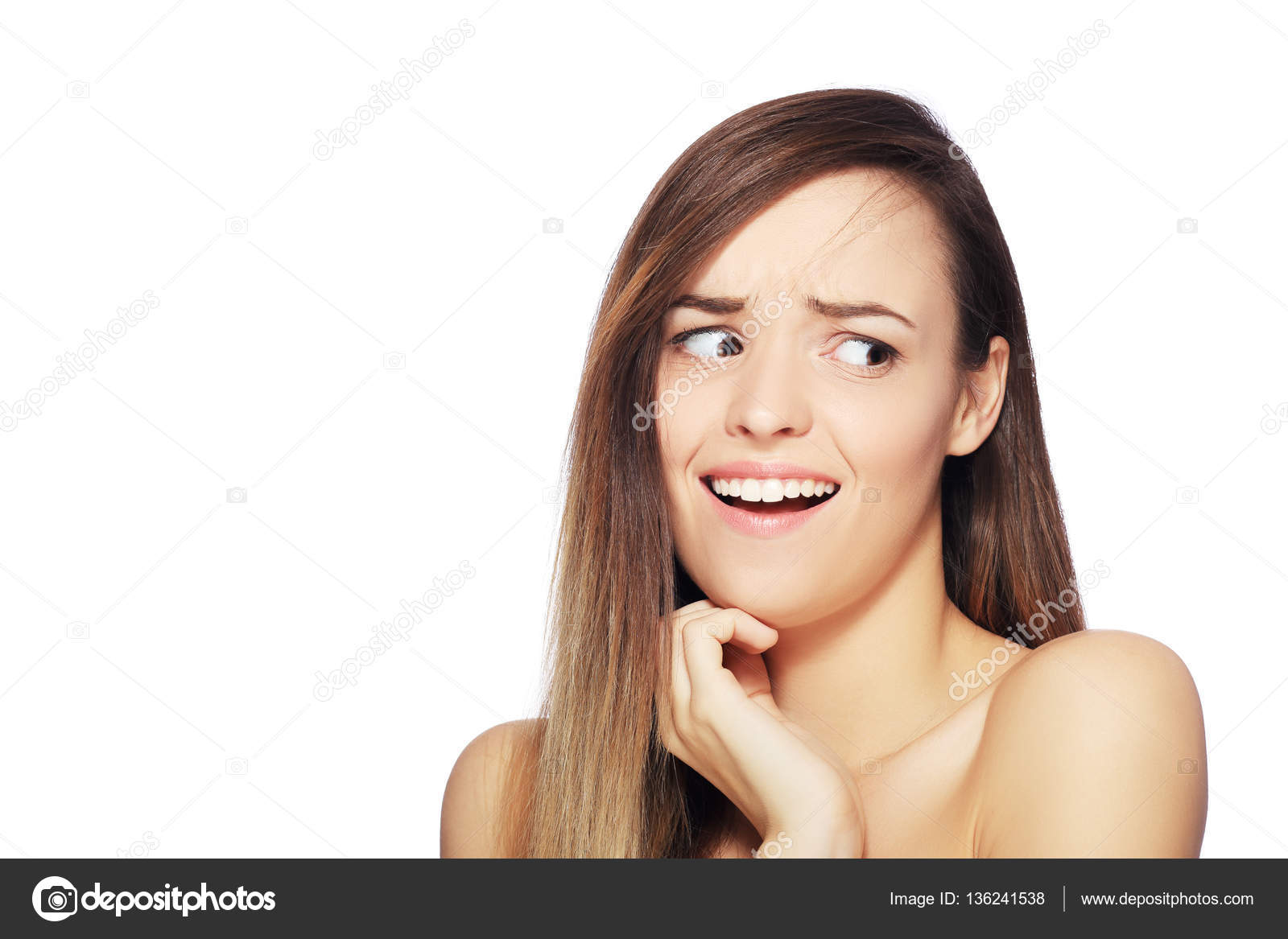 Scared Face Of Women On White Background Stock Photo, Picture and