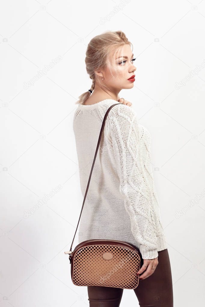 young woman with purse