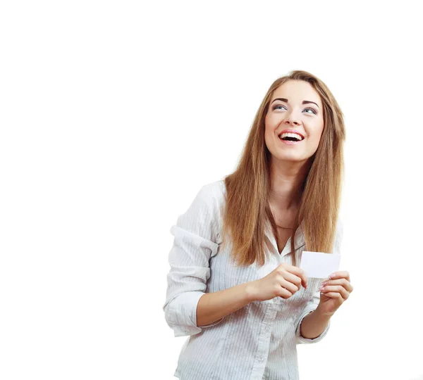 Mujer con tarjeta de visita —  Fotos de Stock