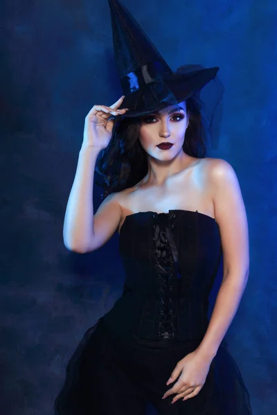 Half Length Portrait Beautiful Woman Witch Dress — Stock Photo, Image
