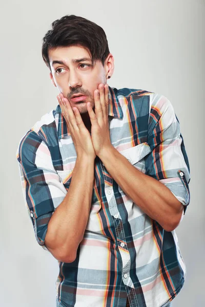 Emotional Young Man Disapointed Touching His Face — Stock Photo, Image