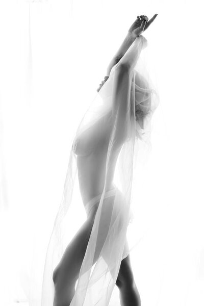 Woman Sexy Silhouette, Sensual Girl Pose, Nude Body Dark artistic Black and White