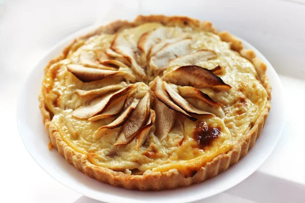 Torta Mele Chiudere Con Mele Cima Con Crema — Foto Stock