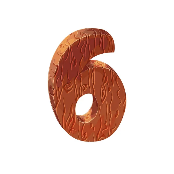 Номер шість в стилі мультфільму дерев'яна текстура вектор — стоковий вектор