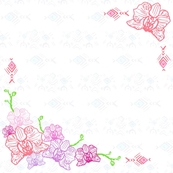 Flores tropicales. tarjeta con ilustración floral - orquídea. Composición exótica para invitación — Vector de stock