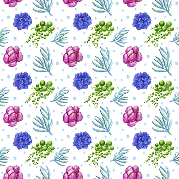 Watercolor seamless pattern texture - succulents plants clipart. Perfect for Wedding invitation, greeting card, postcard, poster, textile, print, cover etc
