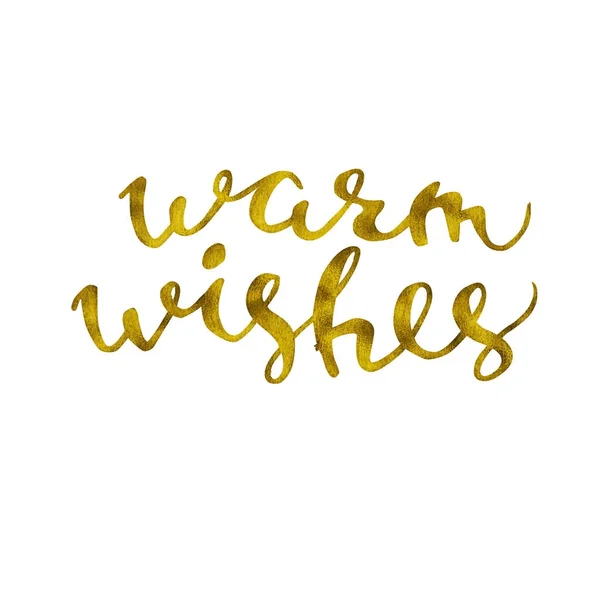 Kalimat musim dingin tertulis tangan - Warm wish Gold glittering elegant modern brush lettering design on a white background Unsur besar untuk vektor desain Natal Anda - Stok Vektor