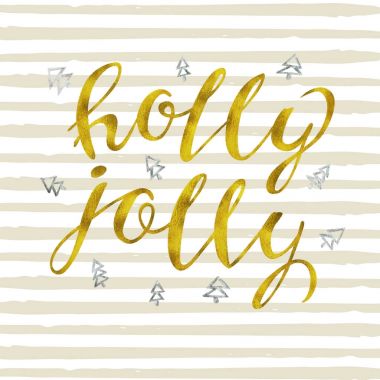 Holly jolly altın ve gümüş çizgili bir arka plan tasarımı yazı zarif modern fırça ışıltılı. Tasarımlar için yazı: posterler, Davetiyeler, kartları, vb vektör