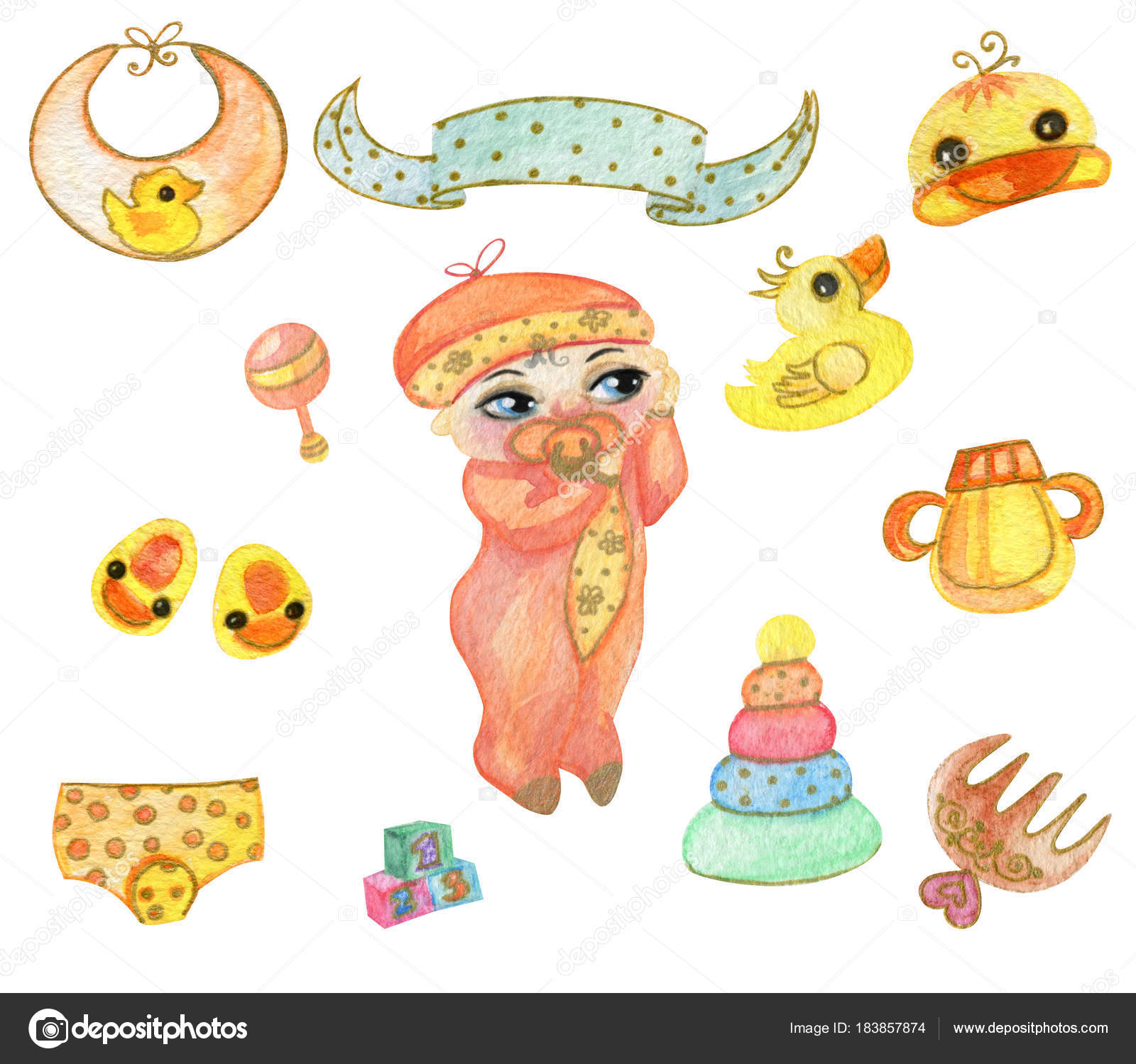 Download Baby Shower Clip Art Newborn Design Elements Watercolor Illustration Isolated On White Background Stock Photo Image By C Mimzya 183857874