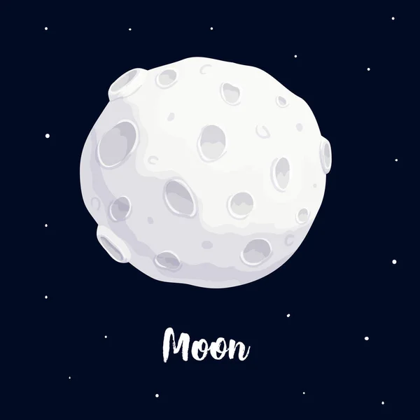 Ilustración vectorial de dibujos animados de luna llena en el fondo azul oscuro — Vector de stock