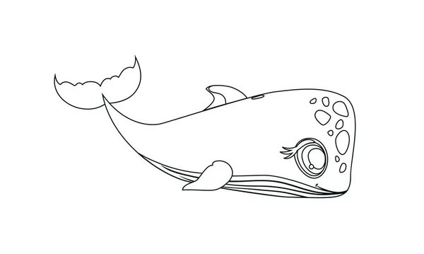Милый кит расслабляющий Раскраска страница для взрослых вектор терапии изолированы на белом фоне. Иллюстрация китов для антистрессовой раскраски, шрифт для футболок, детский плакат с изображением морского животного — стоковый вектор