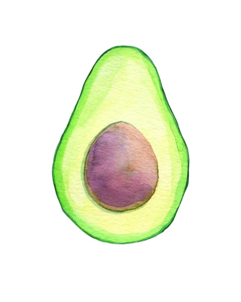 Акварель Авокадо на белом фоне. Трендовый зеленый дизайн авокадо соблазнительная иллюстрация. Пищевая акварель для печати. Модное овощное органическое блюдо. Ручной рисунок — стоковое фото