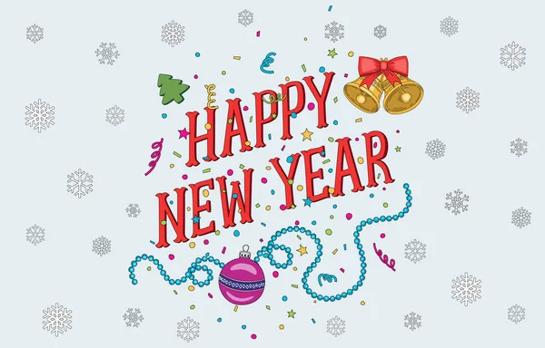 Noel ve yeni yıl 2017 handdrawing kartpostal ile çan, garland, kar taneleri, renkli konfeti, yıldız, hediye kutusu, hediye. Parlak ve neşeli yararlı davet için kış tatilleri, etkinlikler, şahsın.