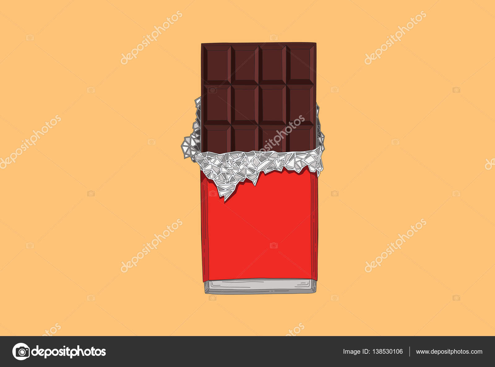 Chocolate bar illustration with red pack and silver paper — Stock