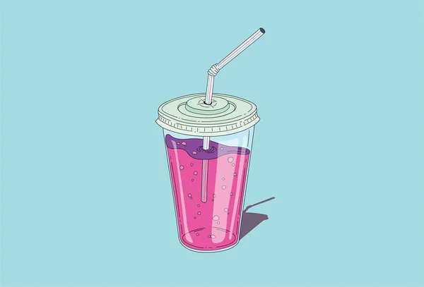 Cocktail de água de refrigerante rosa em vidro plástico — Vetor de Stock