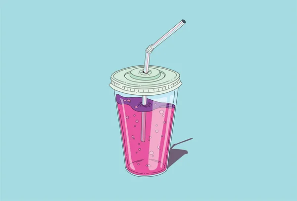 Pembe maden suyu plastik bardakta kokteyl