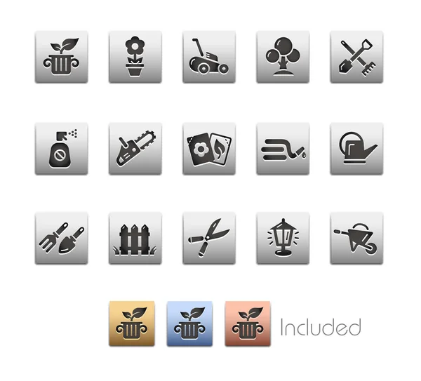 Tuin en tuinieren Icon set - Metalbox serie — Stockvector